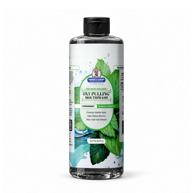 Garner's Garden Oxy Pulling | H2O2 & Charcoal | Pre-Brush Rinse Oxy Pulling White Smoke Peppermint / Reduced/Sensitive Formula / 16 oz (Recommended)