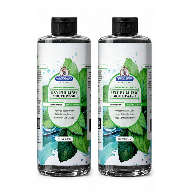 Garner's Garden Oxy Pulling | H2O2 & Charcoal | Pre-Brush Rinse Oxy Pulling White Smoke Peppermint / Reduced/Sensitive Formula / Double Pack 2 x 16 oz