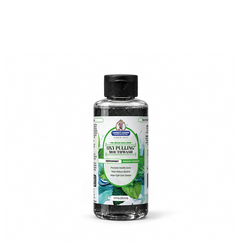 Garner's Garden Travel Sized Oxy Pulling Mouthwash | Activated Charcoal | H2O2 Oral Care White Smoke Peppermint / Sensitive Formula / 2 oz