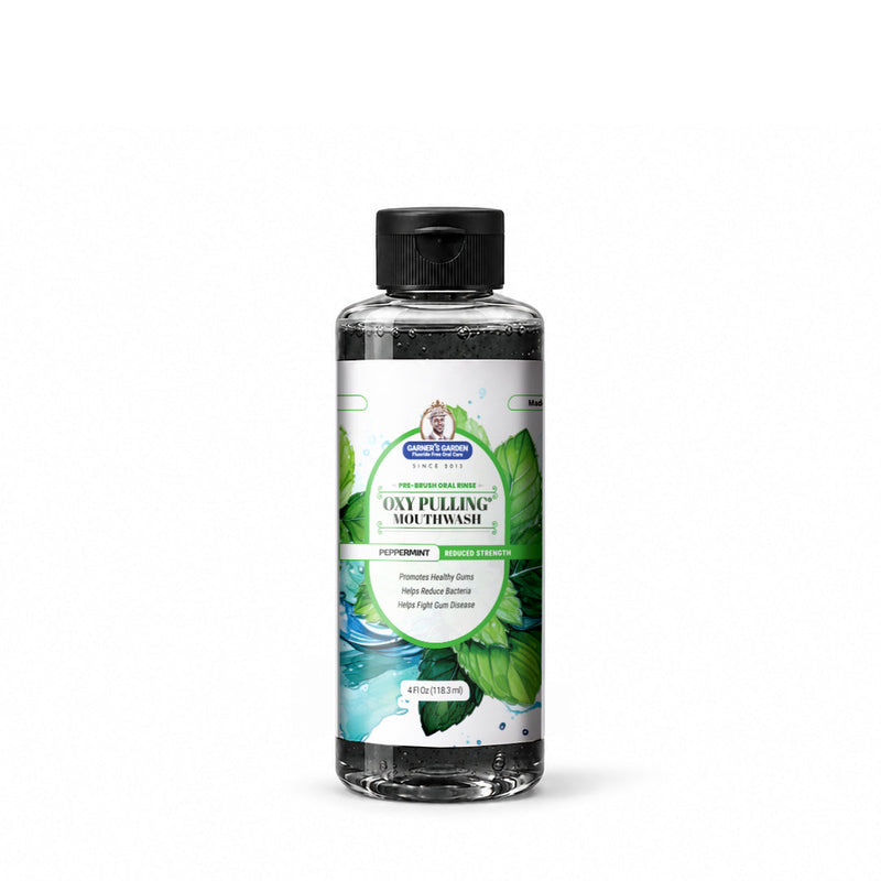Garner's Garden Travel Sized Oxy Pulling Mouthwash | Activated Charcoal | H2O2 Oral Care White Smoke Peppermint / Sensitive Formula / 4 oz