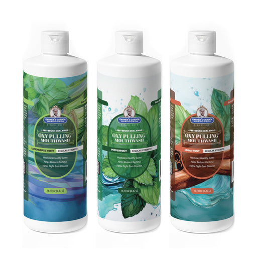 Garner's Garden Oxy Pulling Mouthwash | Activated Charcoal | H2O2 Oxy Pulling White Smoke Peppermint / Normal / 2 oz (travel),Peppermint / Normal / 4 oz (try me),Peppermint / Normal / 16 oz (Recommended),Peppermint / Normal / Double Pack 2 x 16 oz,Peppermint / Reduced/Sensitive Formula / 4 oz (try me),Peppermint / Reduced/Sensitive Formula / 1
