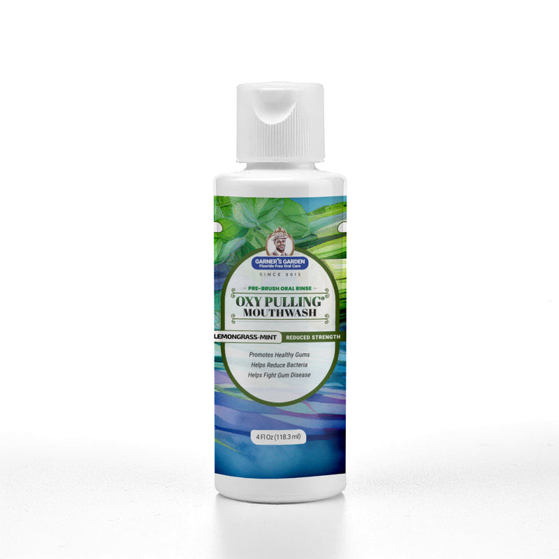 Garner's Garden Travel Sized Oxy Pulling Mouthwash | Activated Charcoal | H2O2 Oral Care White Smoke Lemongrass Mint / Sensitive Formula / 4 oz