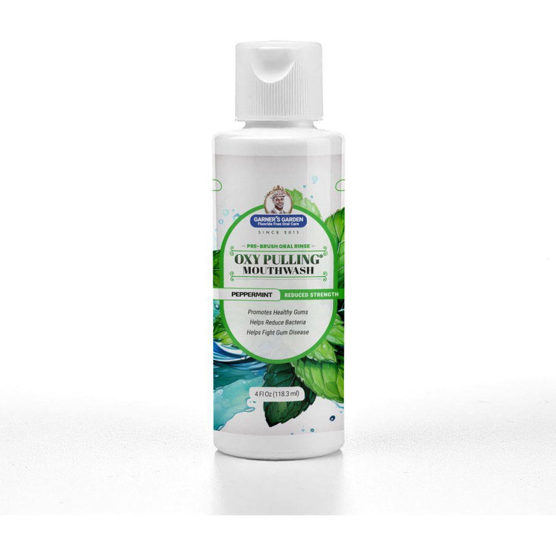 Garner's Garden Oxy Pulling Mouthwash | Activated Charcoal | H2O2 Oxy Pulling White Smoke Peppermint / Reduced/Sensitive Formula / 4 oz (try me)