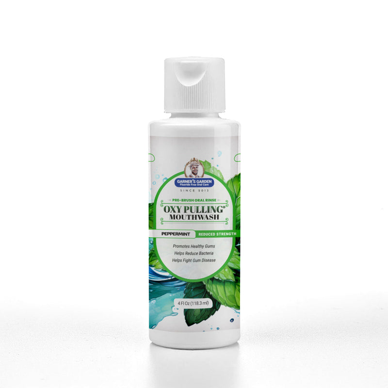 Garner's Garden Oxy Pulling Mouthwash | Activated Charcoal | H2O2 Oxy Pulling White Smoke Peppermint / Reduced/Sensitive Formula / 4 oz (try me)