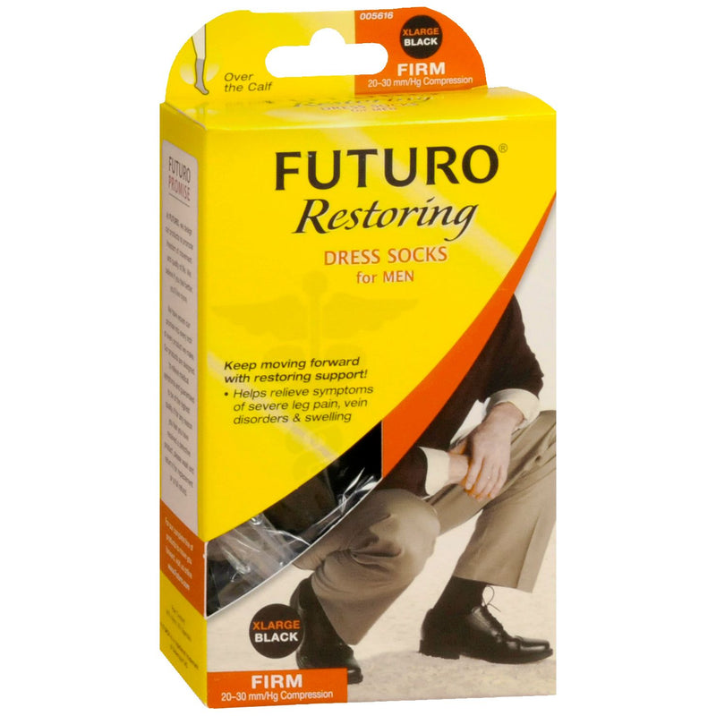Futuro FUTURO Restoring Men’s Dress Socks, 20-30 mmHg Firm Compression, XL, Black Socks Gold