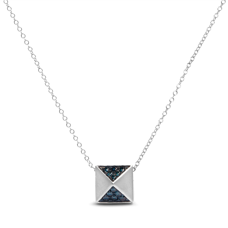 Bids.com 14K White Gold 1/4 Cttw Treated Blue Diamond Matte Finished Pyramid Pendant Necklace (Blue Color, SI1-SI2 Clarity) - 18" Inches Necklaces White Smoke White.Gold / 18