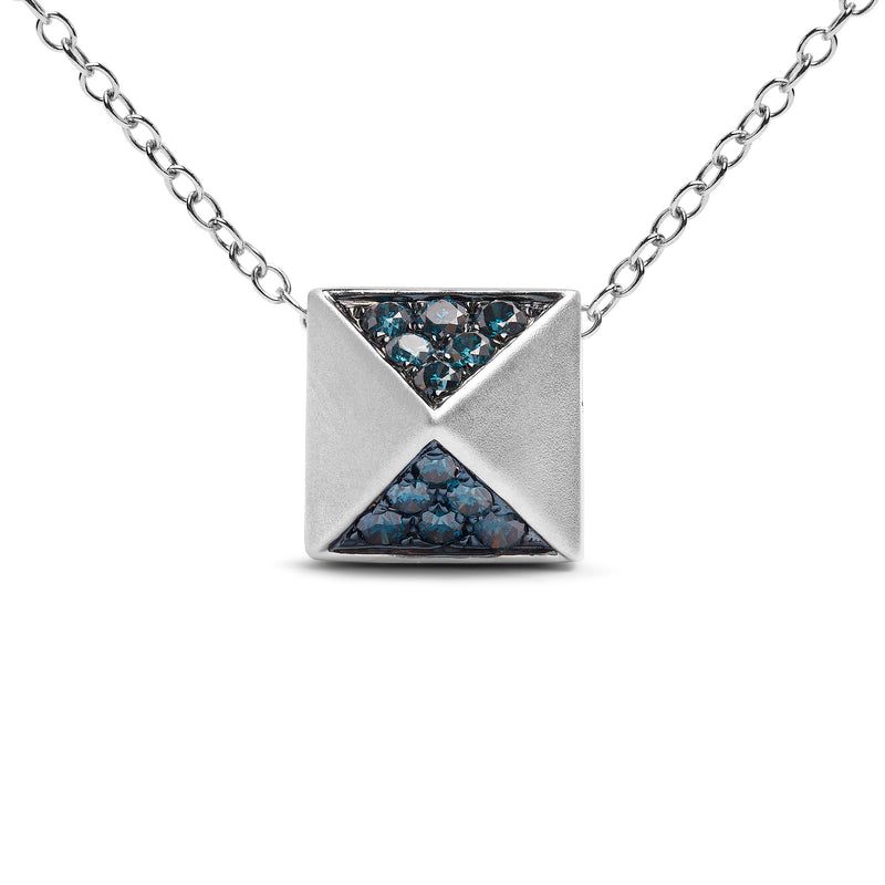 Bids.com 14K White Gold 1/4 Cttw Treated Blue Diamond Matte Finished Pyramid Pendant Necklace (Blue Color, SI1-SI2 Clarity) - 18" Inches Necklaces White Smoke White.Gold / 18