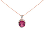 Bids.com 14K Rose Gold Vermeil Sterling Silver 1/5 Cttw Diamond Pink Quartz Oval Pendant Necklace Necklaces White Smoke Rose.Sterling Silver / 18
