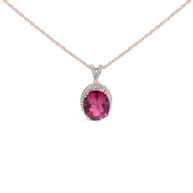 Bids.com 14K Rose Gold Vermeil Sterling Silver 1/5 Cttw Diamond Pink Quartz Oval Pendant Necklace Necklaces White Smoke Rose.Sterling Silver / 18