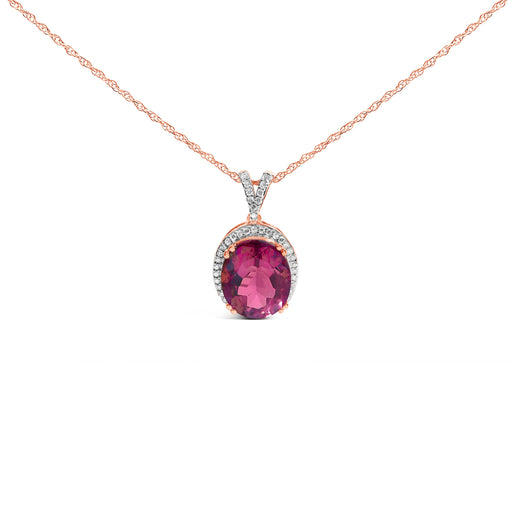 Bids.com 14K Rose Gold Vermeil Sterling Silver 1/5 Cttw Diamond Pink Quartz Oval Pendant Necklace Necklaces White Smoke Rose.Sterling Silver / 18