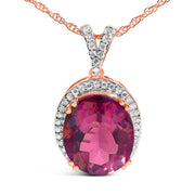Bids.com 14K Rose Gold Vermeil Sterling Silver 1/5 Cttw Diamond Pink Quartz Oval Pendant Necklace Necklaces White Smoke Rose.Sterling Silver / 18