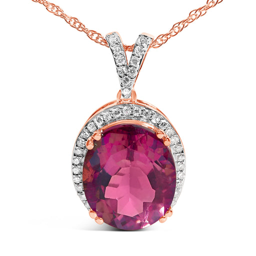 Bids.com 14K Rose Gold Vermeil Sterling Silver 1/5 Cttw Diamond Pink Quartz Oval Pendant Necklace Necklaces White Smoke Rose.Sterling Silver / 18