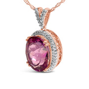 Bids.com 14K Rose Gold Vermeil Sterling Silver 1/5 Cttw Diamond Pink Quartz Oval Pendant Necklace Necklaces White Smoke Rose.Sterling Silver / 18