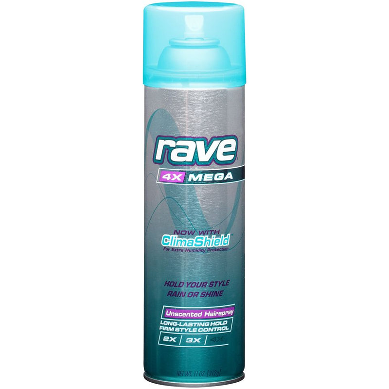 Rave Rave Mega 4X Unscented Aerosol Hair Spray 11 Oz Hair Care Light Slate Gray