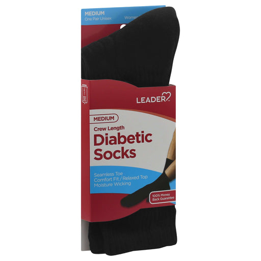 Leader Health Care Leader Health Care Diabetic Sock Crew Black Medium - 1 Pair Socks Black