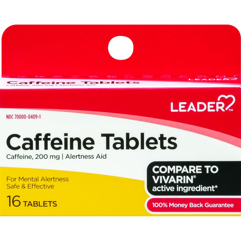 Leader Leader™ Caffeine Tablets 200mg, 16 Count - Maximum Strength Energy Support Medicine & Drugs Red
