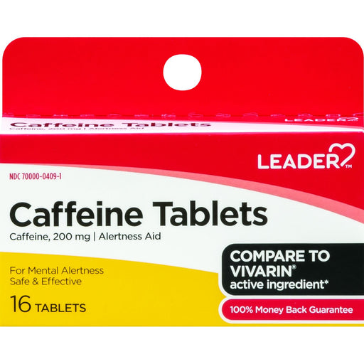 Leader Leader™ Caffeine Tablets 200mg, 16 Count - Maximum Strength Energy Support Medicine & Drugs Red