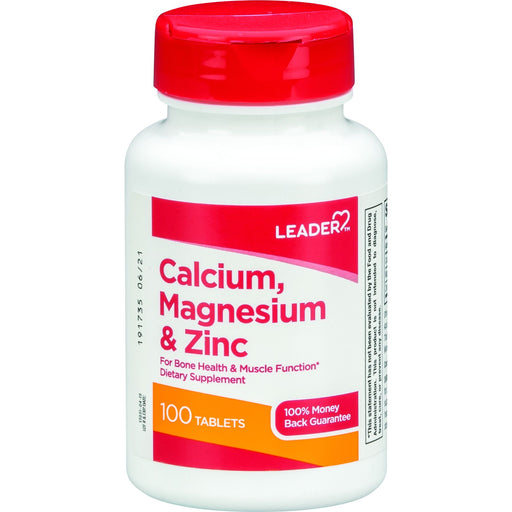 Leader Leader Calcium Magnesium & Zinc Dietary Supplement Tablets 100 ea Vitamins & Supplements White Smoke