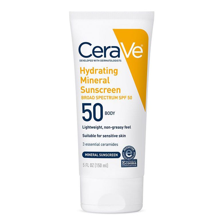 CeraVe CeraVe Hydrating Mineral Sunscreen SPF 50 | 100% Mineral Body Lotion with Zinc Oxide & Titanium Dioxide | 5 oz Sunscreen White Smoke