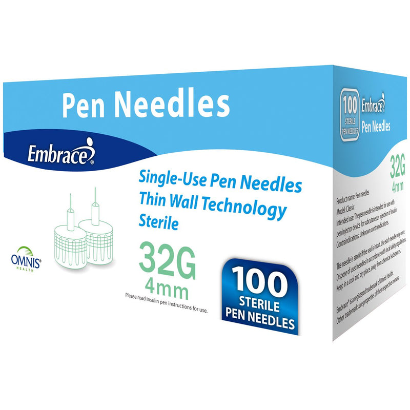 0 Embrace Pen Needles 32G x 4mm (5/32") - Ultra-Thin Insulin Pen Needles, 100 Count Medical Needles & Syringes White Smoke
