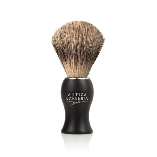 Antica Barberia Mondial US Panther Black Brushed Aluminum Lathering Brush with Best Badger Knot Shaving Brushes White Smoke