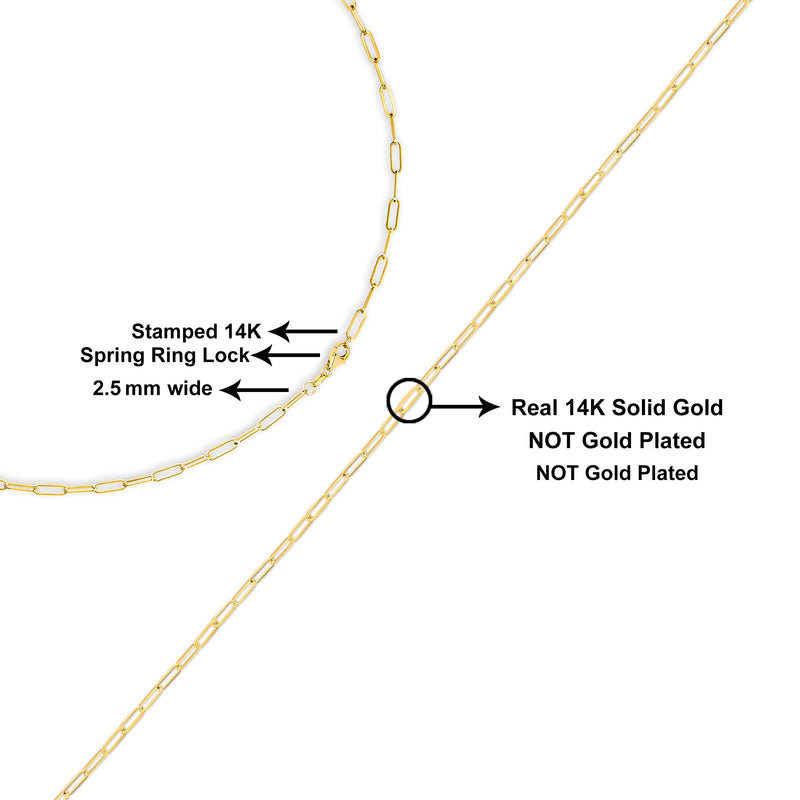 Bids.com Solid 14K Yellow Gold 2.5mm Paperclip Chain Necklace Unisex 18" Inches Necklaces White Smoke Yellow.Gold / 18,White.Gold / 18