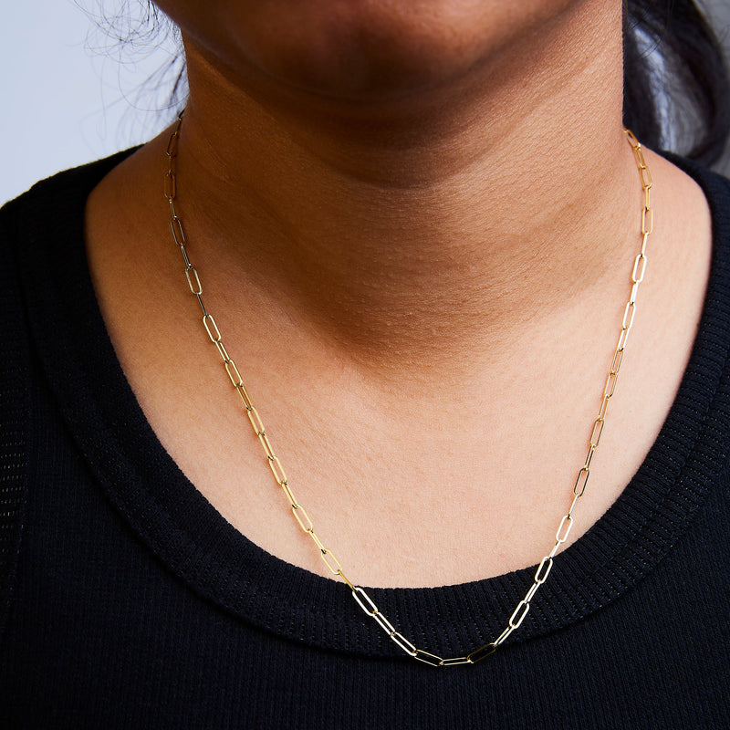 Bids.com Solid 14K Yellow Gold 2.5mm Paperclip Chain Necklace Unisex 18" Inches Necklaces Black Yellow.Gold / 18,White.Gold / 18
