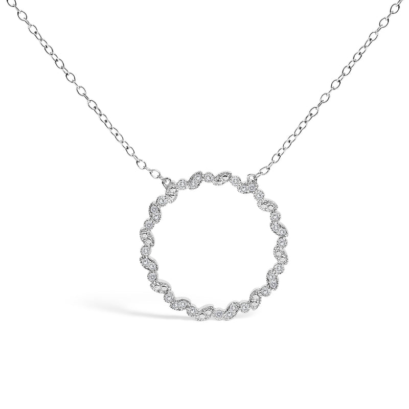 Bids.com .925 Sterling Silver 1/7 Cttw Lab Grown Diamond Beaded Love Circle Pendant Necklace - Size 18 Inches Necklaces White Smoke White.Sterling Silver / 18