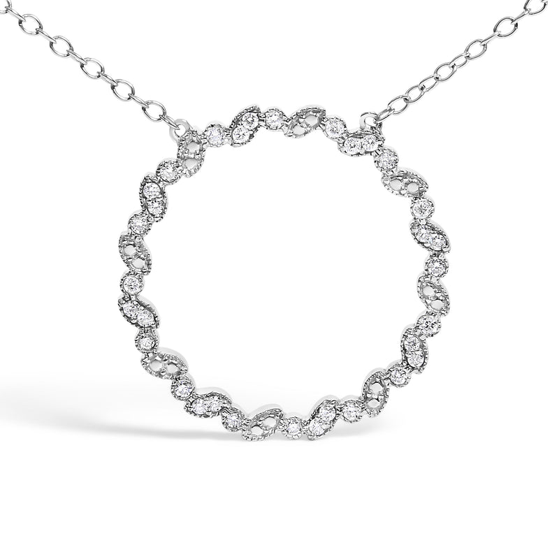 Bids.com .925 Sterling Silver 1/7 Cttw Lab Grown Diamond Beaded Love Circle Pendant Necklace - Size 18 Inches Necklaces White Smoke White.Sterling Silver / 18