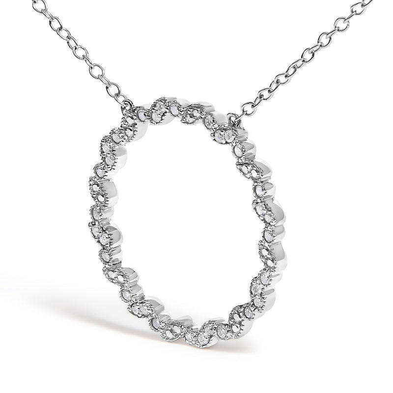 Bids.com .925 Sterling Silver 1/7 Cttw Lab Grown Diamond Beaded Love Circle Pendant Necklace - Size 18 Inches Necklaces White Smoke White.Sterling Silver / 18