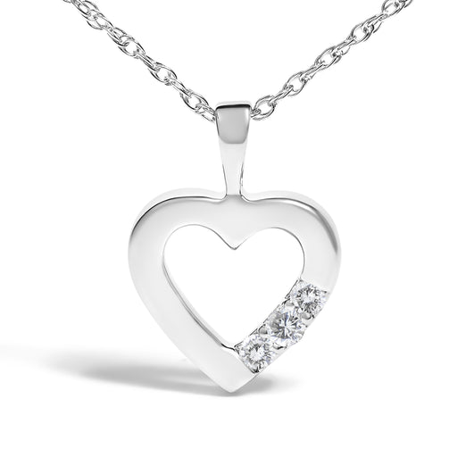 Bids.com .925 Sterling Silver Lab Grown Diamond 1/4 Cttw Three Stone Heart Pendant Necklace - 18" Inches Necklaces White Smoke White.Sterling Silver / 18