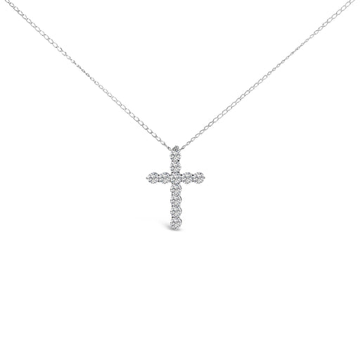 Bids.com 14K White Gold 1/2 Cttw Lab Grown Diamond 11 Stone Cross Pendant Necklace Necklaces White Smoke White.Gold / 18