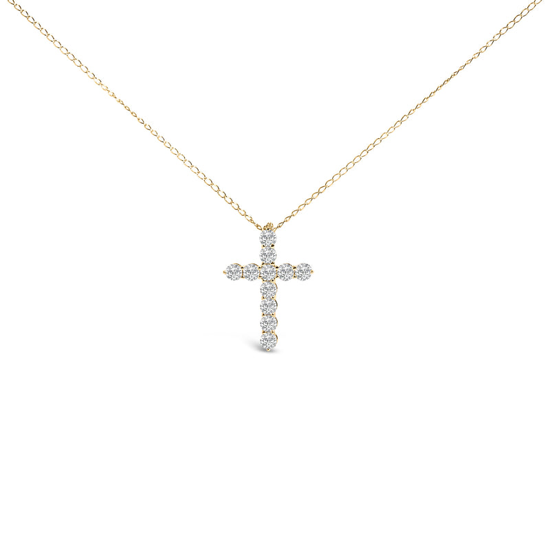 Bids.com 14K White Gold 1/2 Cttw Lab Grown Diamond 11 Stone Cross Pendant Necklace Necklaces White Smoke Yellow.Gold / 18