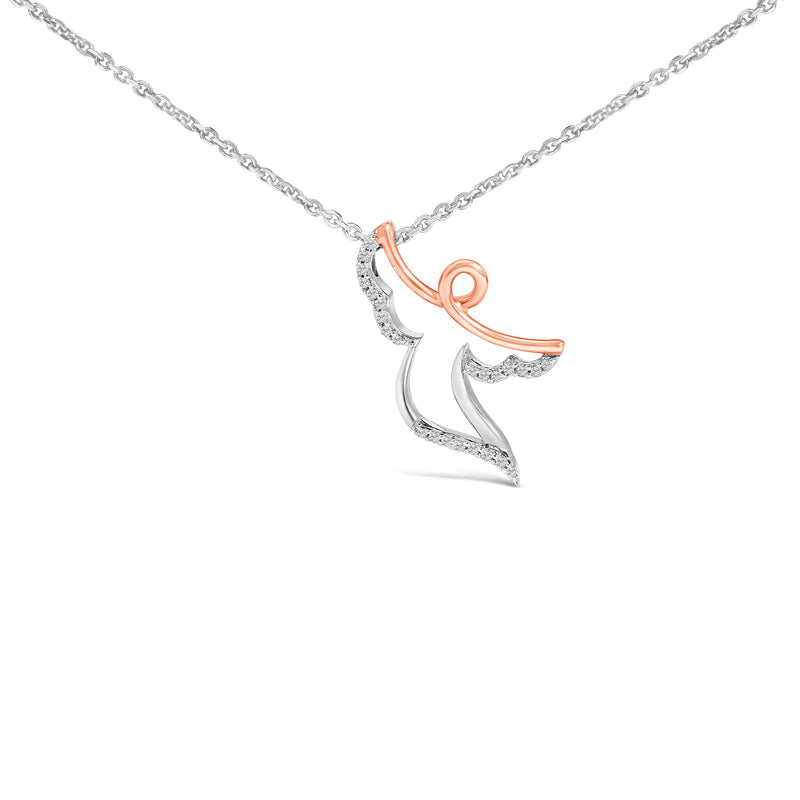 Bids.com 14K Rose Gold Plated Sterling Silver 1/10 Cttw Diamond Angel Pendant Necklace Necklaces White Smoke WhiteRose.Sterling Silver / 18