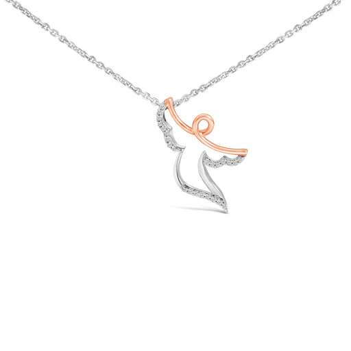 Bids.com 14K Rose Gold Plated Sterling Silver 1/10 Cttw Diamond Angel Pendant Necklace Necklaces White Smoke WhiteRose.Sterling Silver / 18