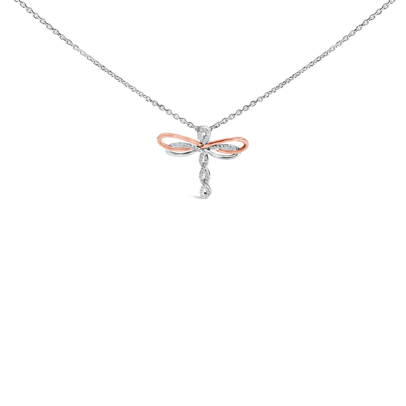 Bids.com 14K Rose Gold Plated Sterling Silver 1/10 Cttw Diamond Dragonfly Pendant Necklace Necklaces White Smoke WhiteRose.Sterling Silver / 18