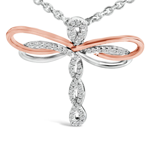 Bids.com 14K Rose Gold Plated Sterling Silver 1/10 Cttw Diamond Dragonfly Pendant Necklace Necklaces White Smoke WhiteRose.Sterling Silver / 18