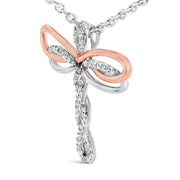 Bids.com 14K Rose Gold Plated Sterling Silver 1/10 Cttw Diamond Dragonfly Pendant Necklace Necklaces White Smoke WhiteRose.Sterling Silver / 18