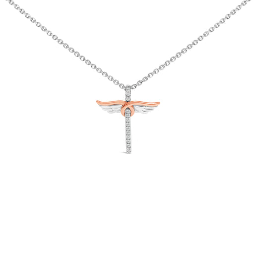 Bids.com 14K Rose Gold Plated Sterling Silver 1/5 Cttw Diamond Wing Cross Pendant Necklace Necklaces White Smoke WhiteRose.Sterling Silver / 18