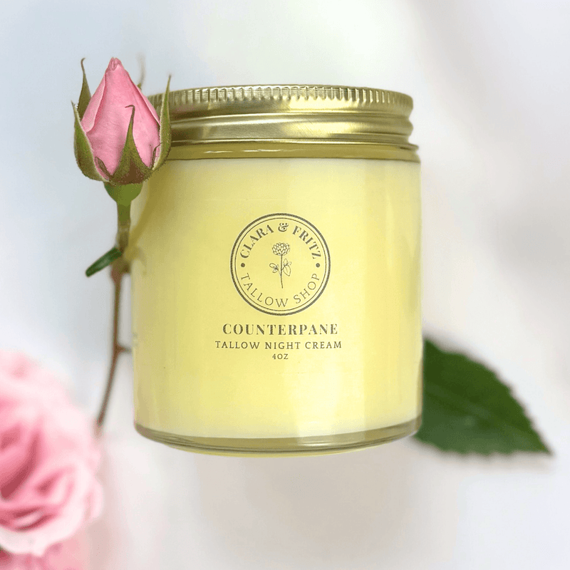 Clara & Fritz Tallow Shop Counterpane Tallow Night Cream Lotion & Moisturizer Lavender 4 oz,2oz