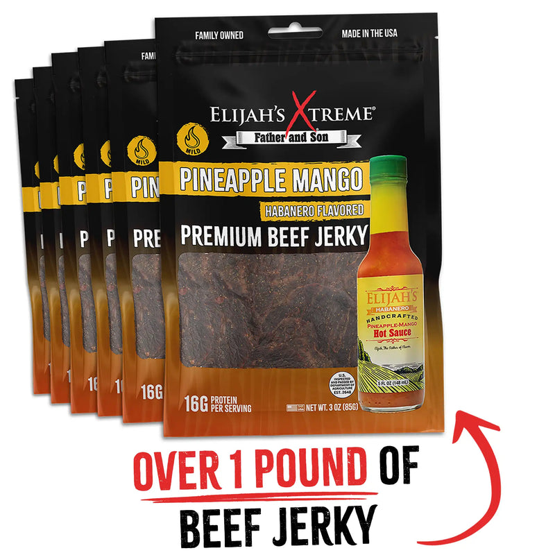 Elijah's Xtreme Pineapple-Mango Habanero Beef Jerky - 6 bags (1lb) Beef Jerky White Smoke