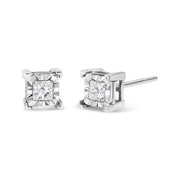 Bids.com .925 Sterling Silver 1/2 Cttw Miracle Set Princess-cut Diamond Solitaire Stud Earrings (I-J Color, SI1-SI2 Clarity) Earrings White Smoke White.Sterling Silver / 0.5,White.Sterling Silver / 0.63,White.Sterling Silver / 0.25