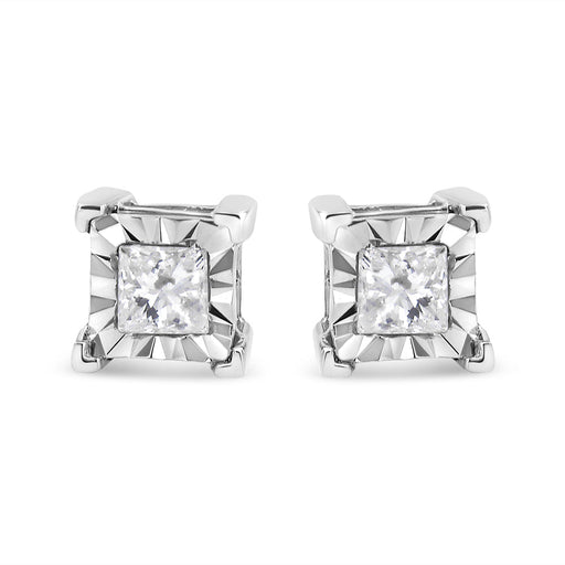 Bids.com .925 Sterling Silver 1/2 Cttw Miracle Set Princess-cut Diamond Solitaire Stud Earrings (H-I Color, I1-I2 Clarity) Earrings White Smoke White.Sterling Silver / 0.5,White.Sterling Silver / 1,White.Sterling Silver / 1.25,White.Sterling Silver / 0.33,White.Sterling Silver / 0.25