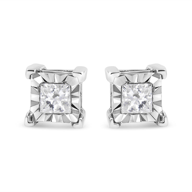 Bids.com .925 Sterling Silver 1/2 Cttw Miracle Set Princess-cut Diamond Solitaire Stud Earrings (H-I Color, SI2-I1 Clarity) Earrings White Smoke White.Sterling Silver / 0.5