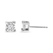 Bids.com .925 Sterling Silver 1/2 Cttw Miracle Set Princess-cut Diamond Solitaire Stud Earrings (H-I Color, I1-I2 Clarity) Earrings White Smoke White.Sterling Silver / 0.5,White.Sterling Silver / 1,White.Sterling Silver / 1.25,White.Sterling Silver / 0.33,White.Sterling Silver / 0.25