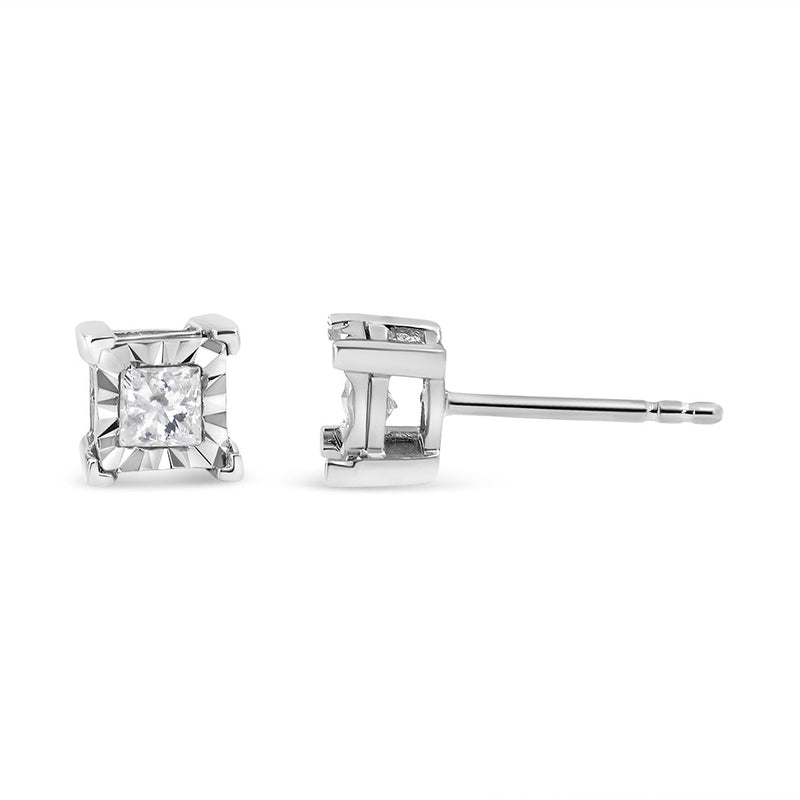 Bids.com .925 Sterling Silver 1/2 Cttw Miracle Set Princess-cut Diamond Solitaire Stud Earrings (H-I Color, I1-I2 Clarity) Earrings White Smoke White.Sterling Silver / 0.5,White.Sterling Silver / 1,White.Sterling Silver / 1.25,White.Sterling Silver / 0.33,White.Sterling Silver / 0.25