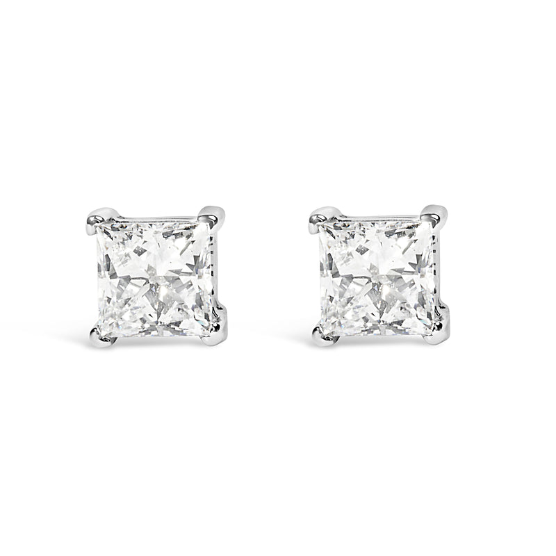 Bids.com 14K White Gold 1/2 Cttw Princess Cut Lab Grown Diamond Solitaire Stud Earrings (F-G Color, VS2-SI1 Clarity) Earrings White Smoke White.Gold / 0.75