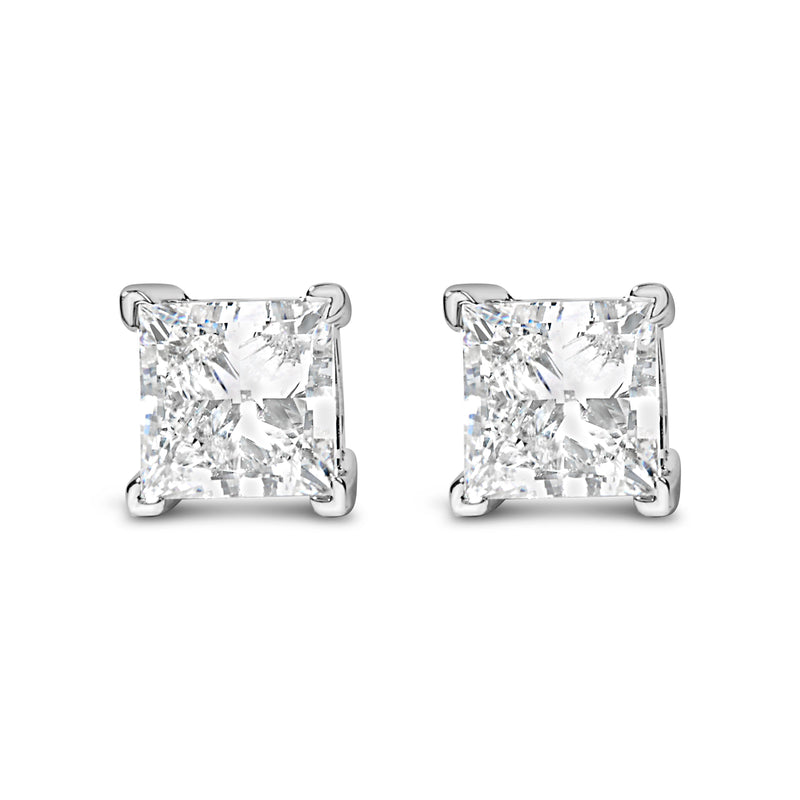Bids.com 14K White Gold 1.0 Cttw Princess Cut Lab Grown Diamond Solitaire Stud Earrings (F-G Color, VS2-SI1 Clarity) Earrings White Smoke White.Gold / 1,White.Gold / 1.5