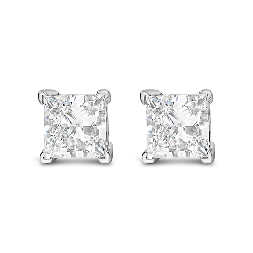 Bids.com 14K White Gold 1.0 Cttw Princess Cut Lab Grown Diamond Solitaire Stud Earrings (F-G Color, VS2-SI1 Clarity) Earrings White Smoke White.Gold / 1,White.Gold / 1.5