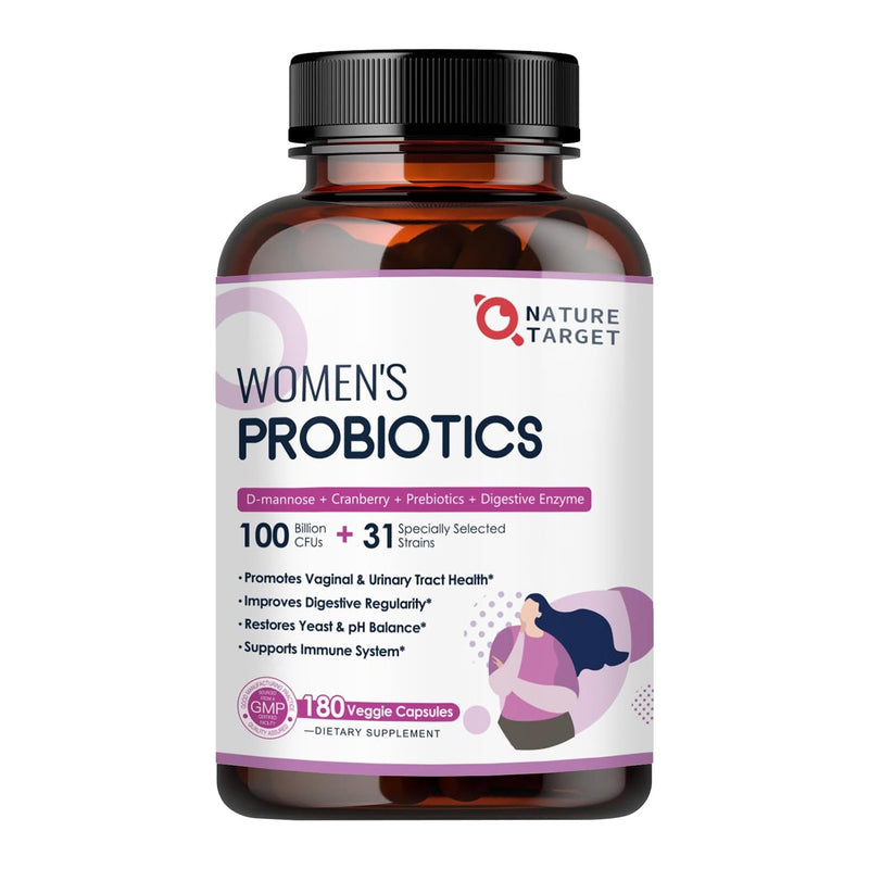 Nature Target Women's Probiotics for Gut Health, 100B CFUs, 180 Vegan Caps Probiotic White Smoke